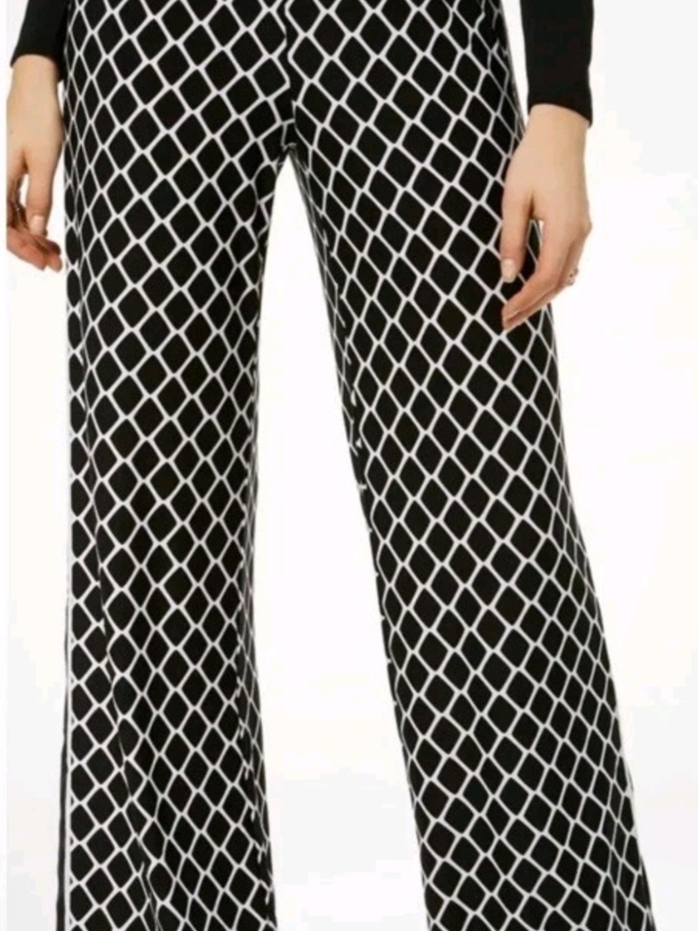 INC International Concepts Black White Lattice Wide-Leg Pants